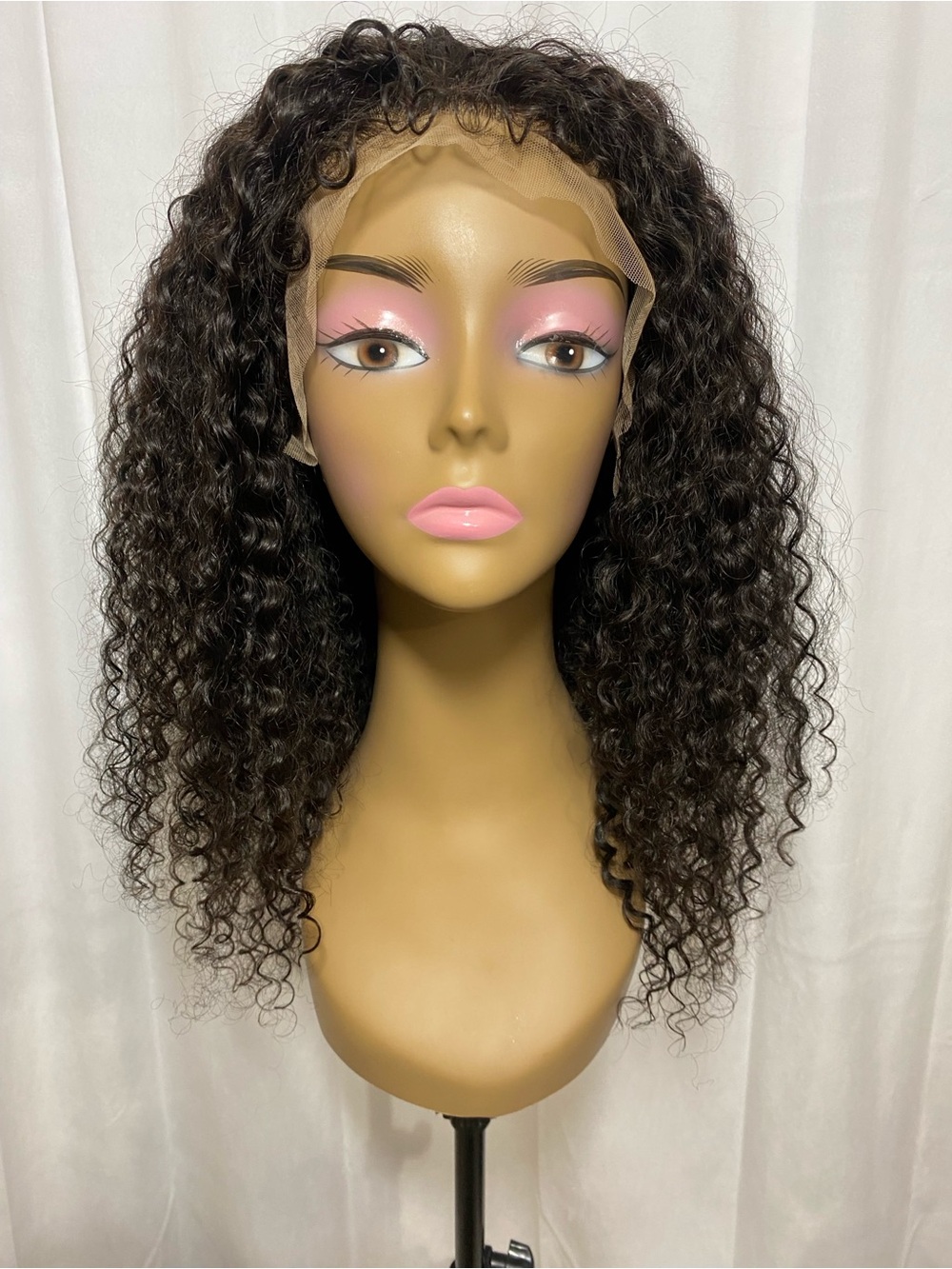 Natural Black Deep Wave 13x4 Lace Front Wig 22” Human Hair Coiled Curly Baby Hai